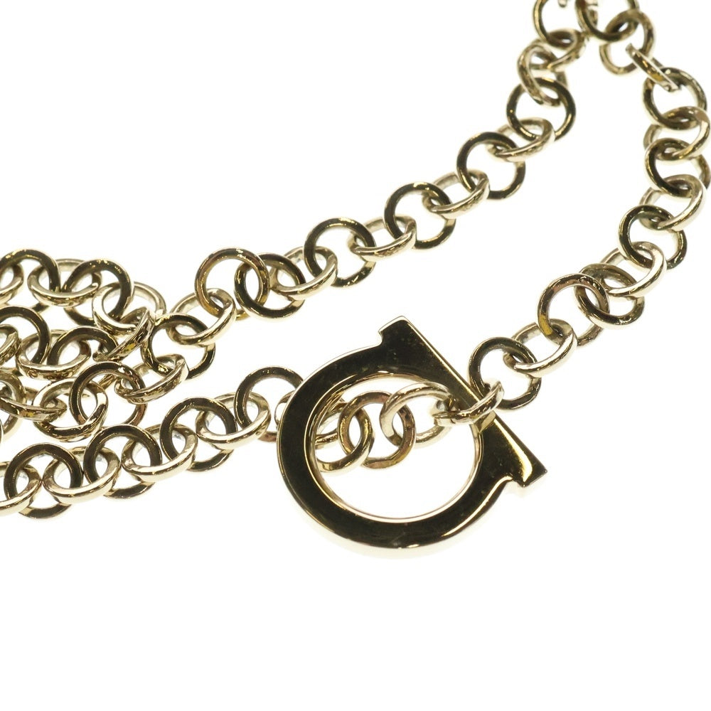 Salvatore Ferragamo(サルヴァトーレ フェラガモ) ガンチーニ メタリックレザー チェーンショルダーバッグ ゴールド金具 アイボリー