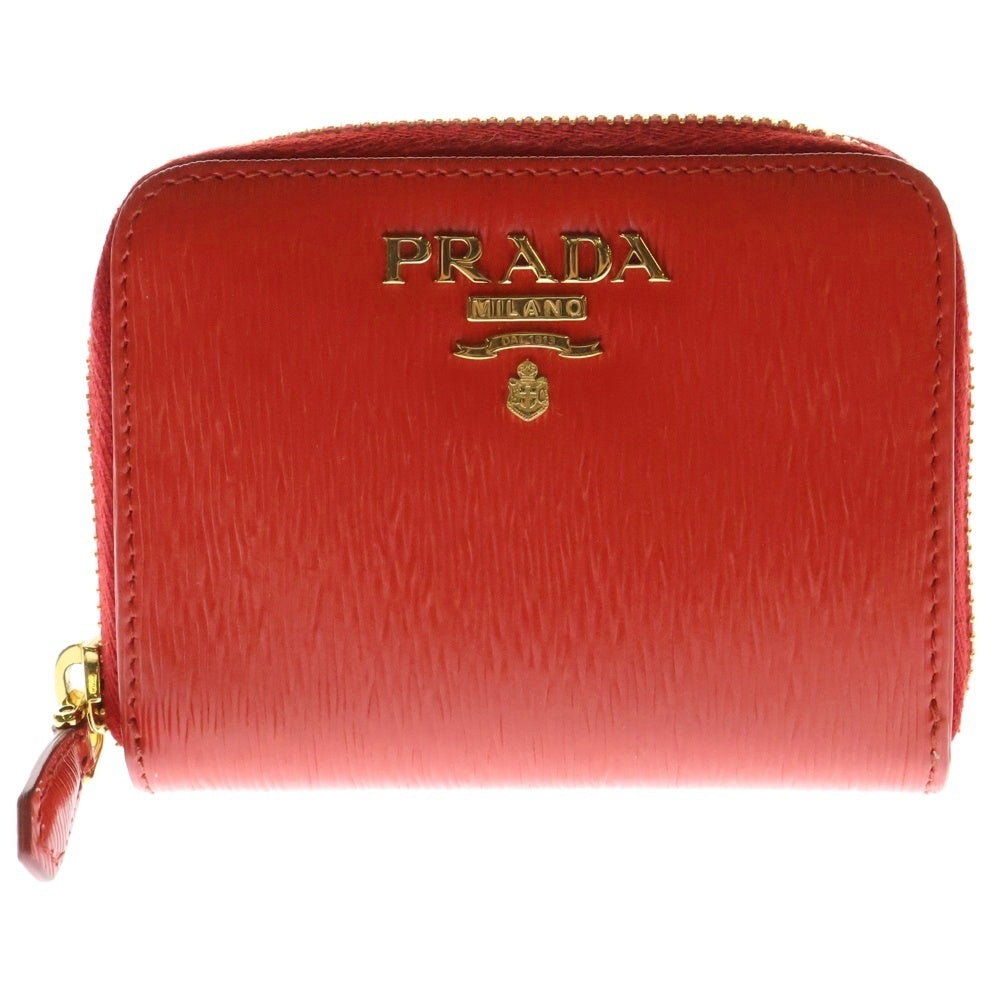 PRADA(プラダ) VITELLO MOVE ヴィッテロ レザー ロゴプレート ラウンドジップ コインケース コインパース 小銭入れ ゴールド金具 レッド 1MM268