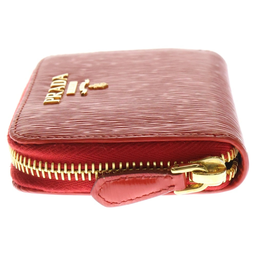PRADA(プラダ) VITELLO MOVE ヴィッテロ レザー ロゴプレート ラウンドジップ コインケース コインパース 小銭入れ ゴールド金具 レッド 1MM268