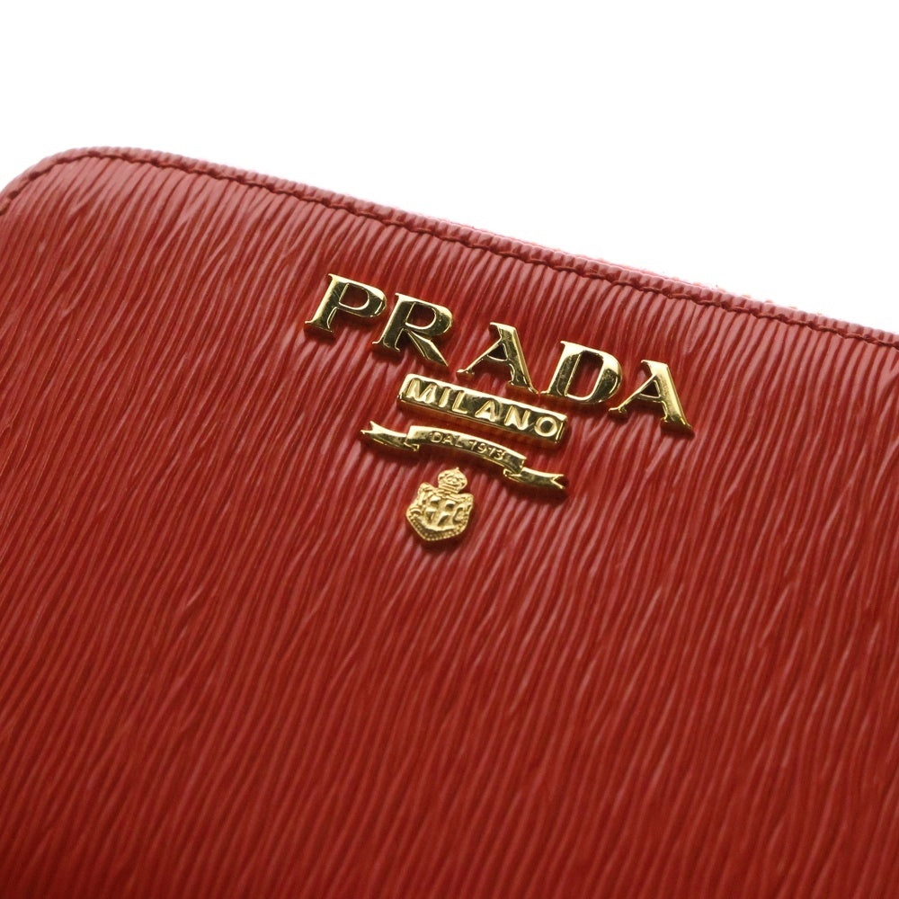 PRADA(プラダ) VITELLO MOVE ヴィッテロ レザー ロゴプレート ラウンドジップ コインケース コインパース 小銭入れ ゴールド金具 レッド 1MM268