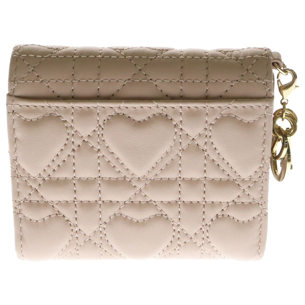 Christian Dior(クリスチャンディオール) レディディオール ハート カナージュ ロータス レザー コンパクトウォレット 三つ折り財布 ゴールド金具 ピンク レディース