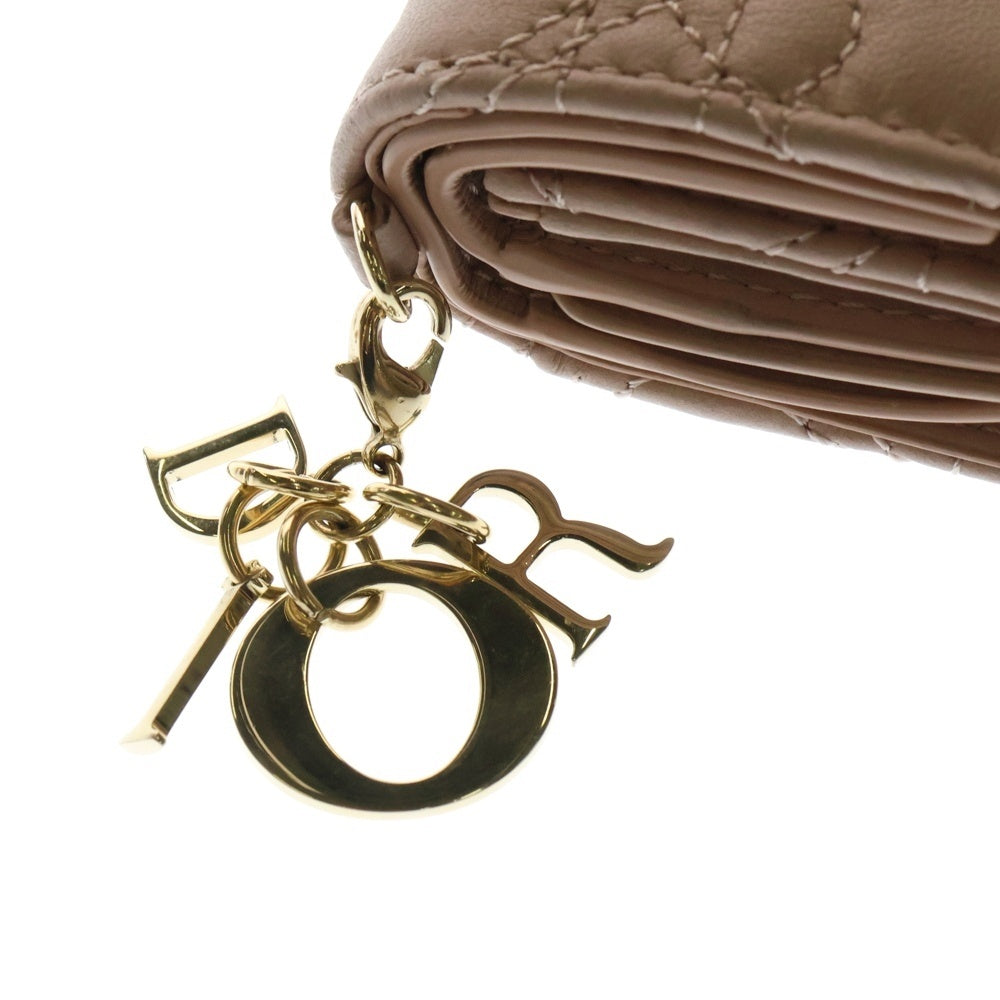 Christian Dior(クリスチャンディオール) レディディオール ハート カナージュ ロータス レザー コンパクトウォレット 三つ折り財布 ゴールド金具 ピンク レディース