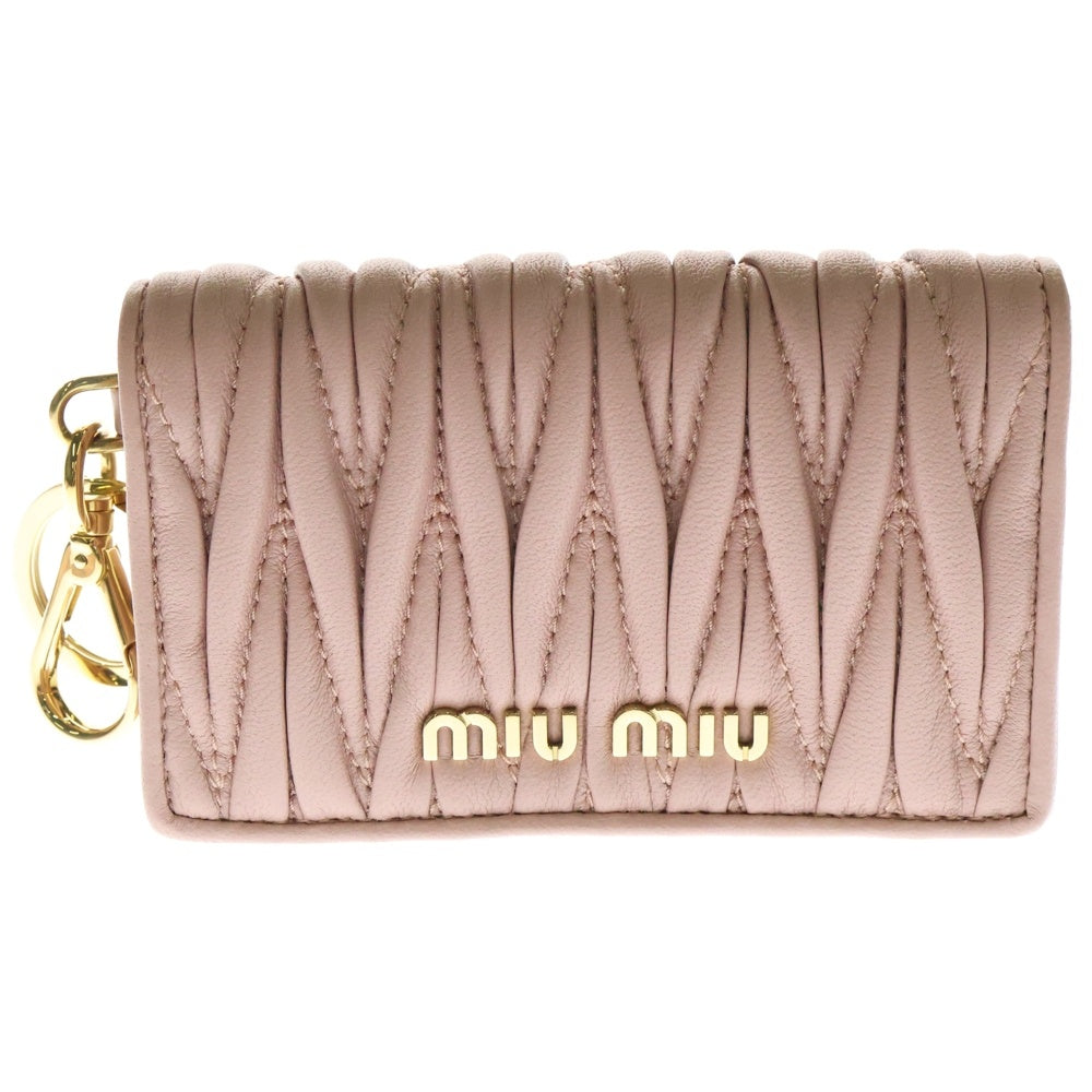 miumiu(ミュウミュウ) マテラッセ ロゴプレート ラムスキン レザー カードケース ゴールド金具 ピンク 5MC407