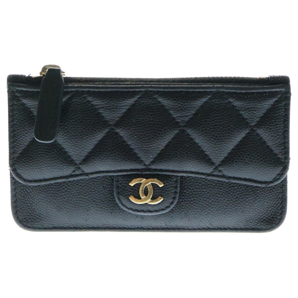 CHANEL(シャネル) マトラッセ フラグメントケース カードケース コインケース ブラック ゴールド金具 キャビアスキン