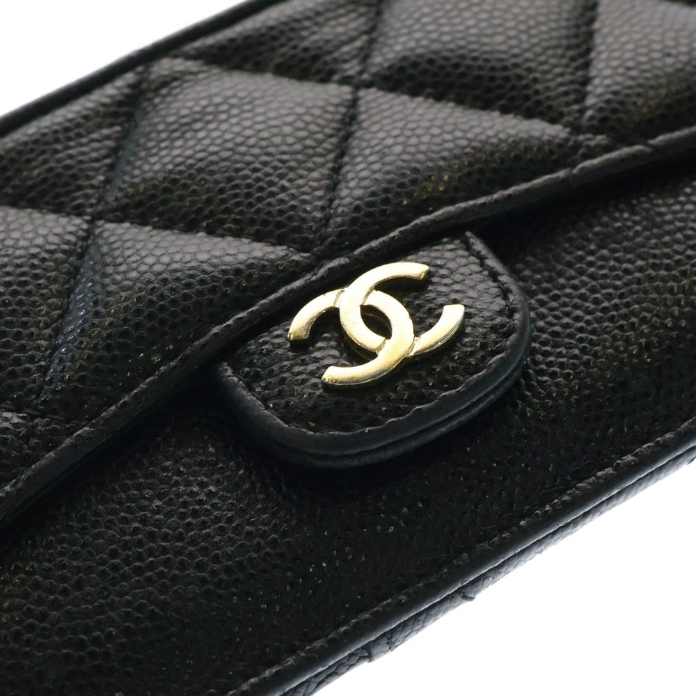 CHANEL(シャネル) マトラッセ フラグメントケース カードケース コインケース ブラック ゴールド金具 キャビアスキン