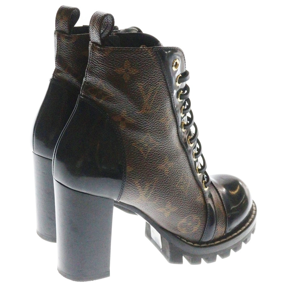 LOUIS VUITTON(ルイヴィトン) スタートレイルライン モノグラム PVC レザー サイドジップ レースアップ ヒール アンクルブーツ ブラウン/ブラック レディース 1A2Y7T