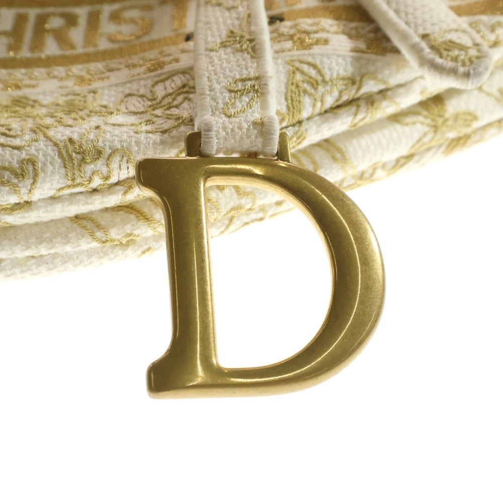 Christian Dior(クリスチャンディオール) ロゴ キャンバス サドルバッグ ワンショルダーバッグ ホワイト×ゴールド