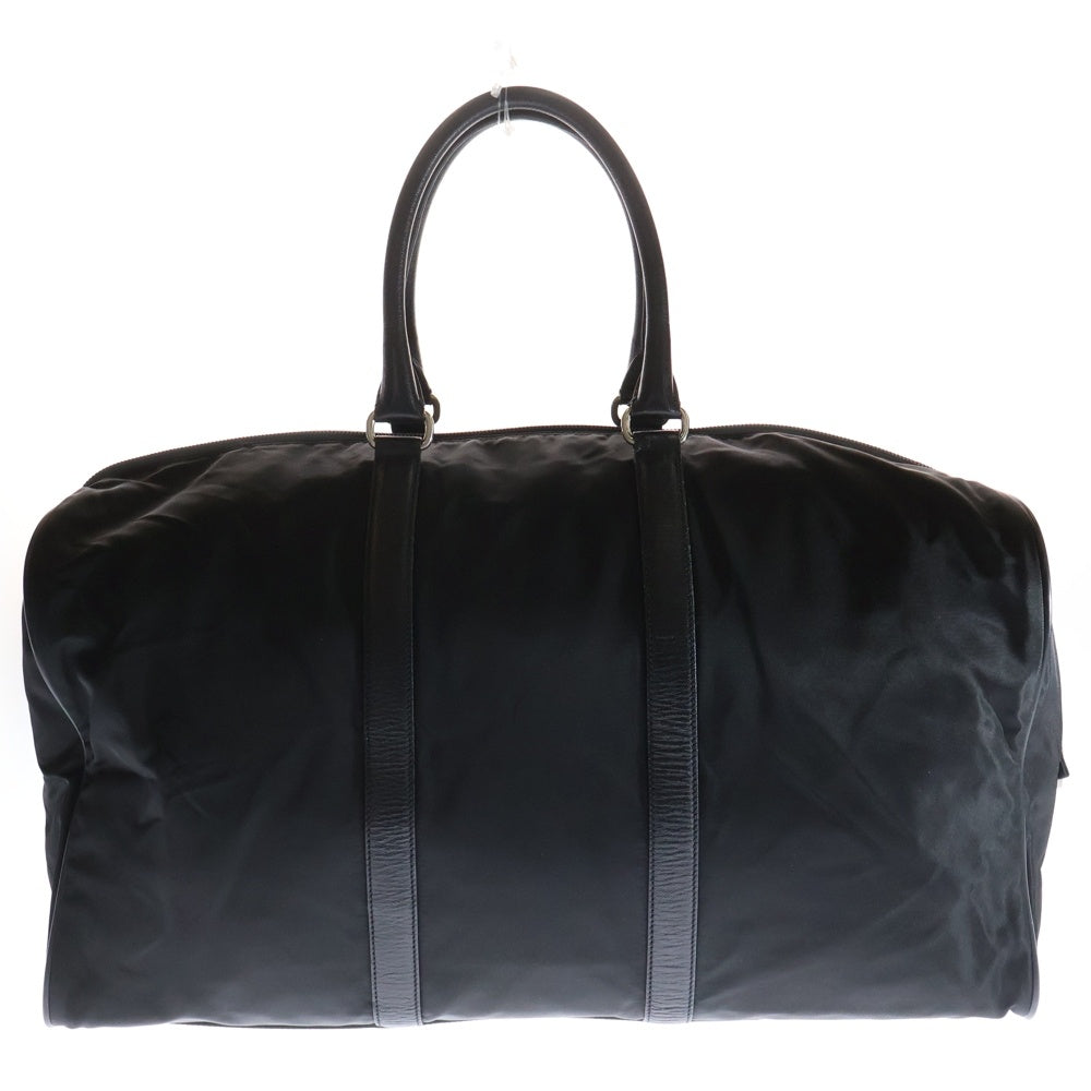 PRADA(プラダ) ボストンバッグ ハンドバッグ ブラック シルバー金具 ロゴ三角プレート テスート×レザー