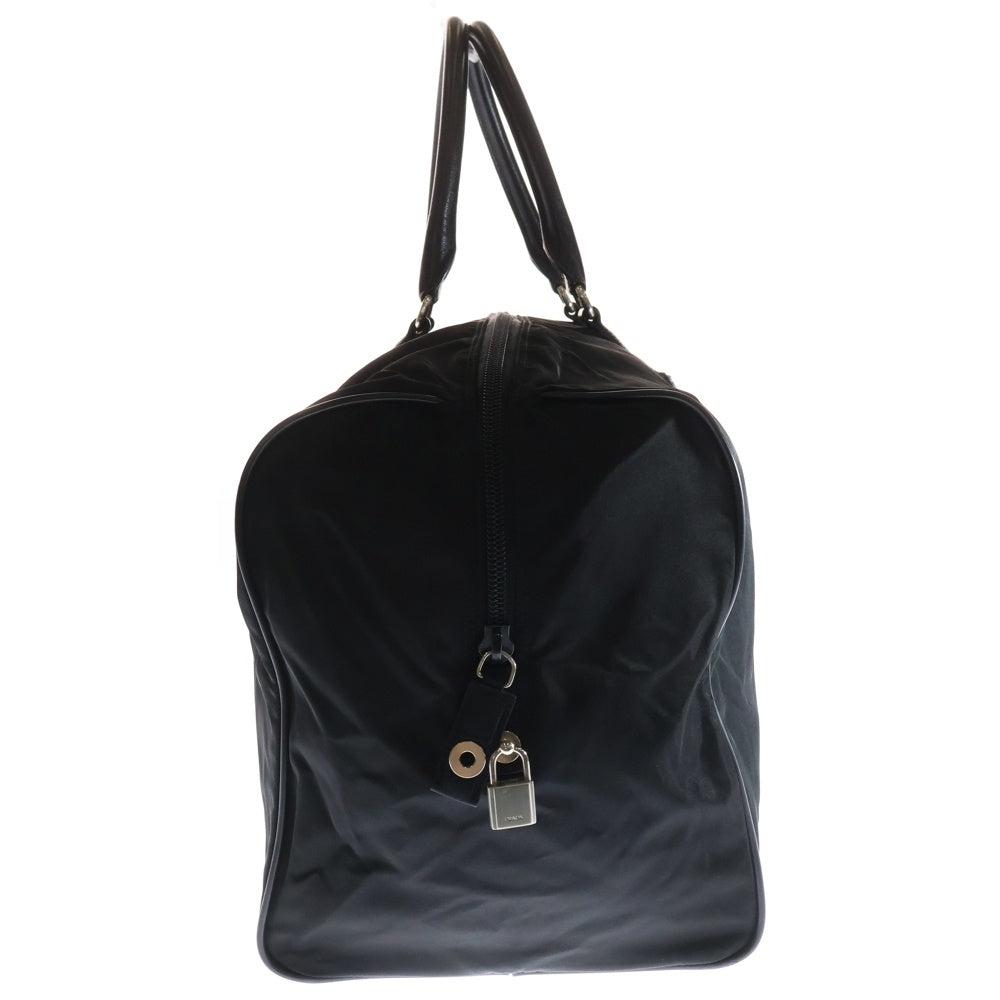 PRADA(プラダ) ボストンバッグ ハンドバッグ ブラック シルバー金具 ロゴ三角プレート テスート×レザー