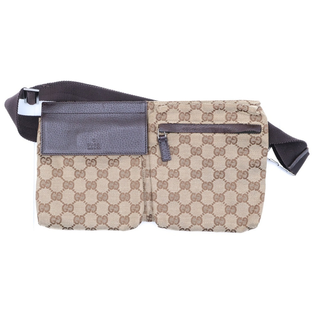 GUCCI(グッチ) GGキャンバス ウエストポーチ ショルダー ボディバッグ シルバー金具 ベージュ/ブラウン 28566