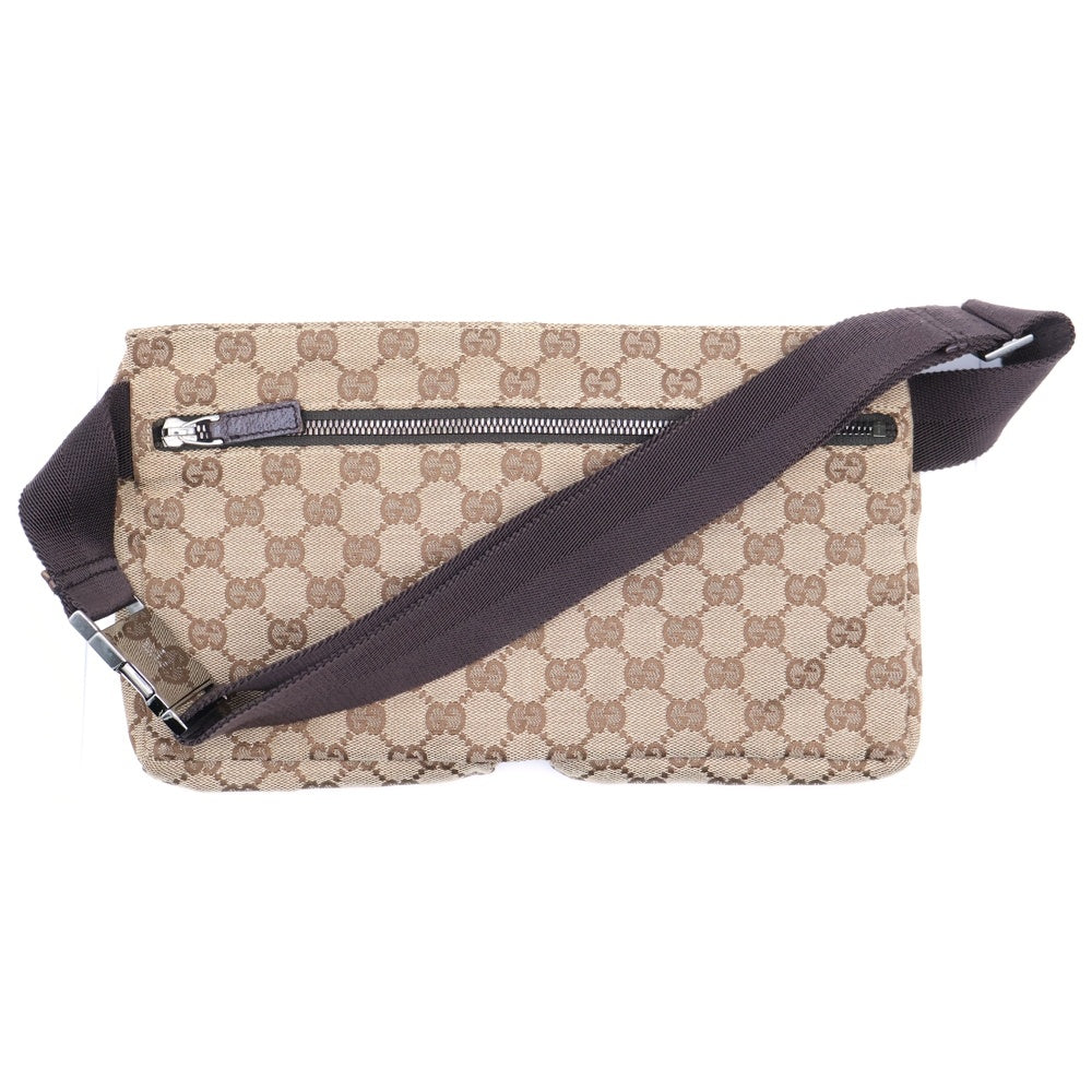 GUCCI(グッチ) GGキャンバス ウエストポーチ ショルダー ボディバッグ シルバー金具 ベージュ/ブラウン 28566