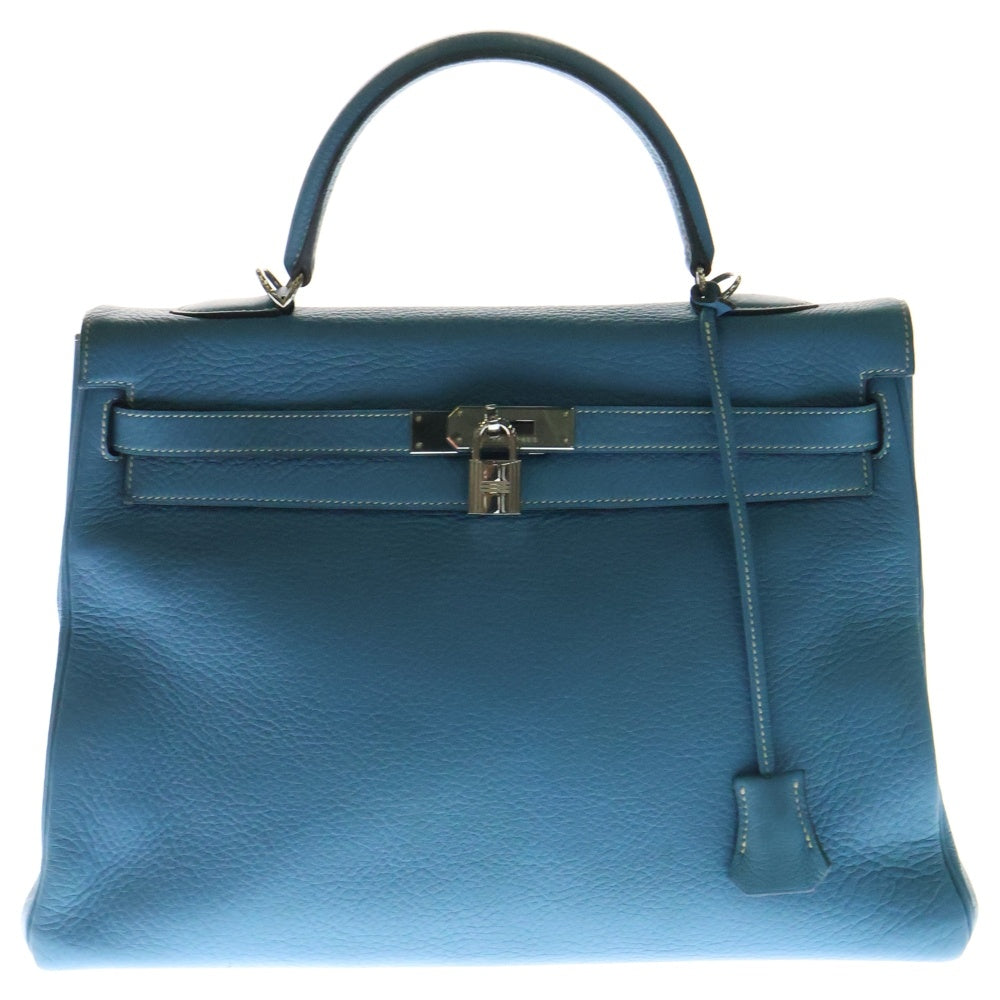 HERMES(エルメス) ケリー35 トリヨンクレマンス レザー ブルージーン 2WAY ハンド ショルダーバッグ シルバー金具 ライトブルー □G刻印