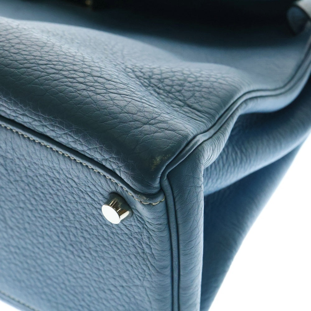 HERMES(エルメス) ケリー35 トリヨンクレマンス レザー ブルージーン 2WAY ハンド ショルダーバッグ シルバー金具 ライトブルー □G刻印
