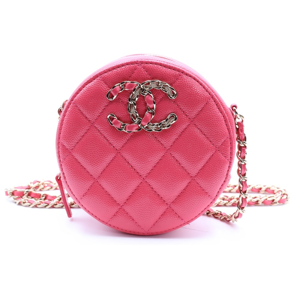 CHANEL(シャネル) ココマーク キャビアスキン ラウンドファスナーチェーンショルダーバッグ ピンク レディース