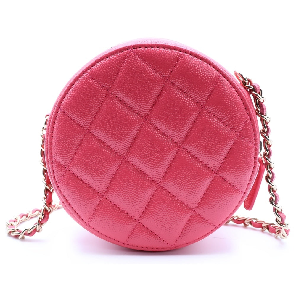 CHANEL(シャネル) ココマーク キャビアスキン ラウンドファスナーチェーンショルダーバッグ ピンク レディース