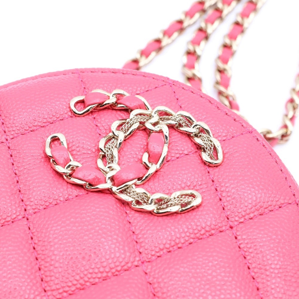CHANEL(シャネル) ココマーク キャビアスキン ラウンドファスナーチェーンショルダーバッグ ピンク レディース