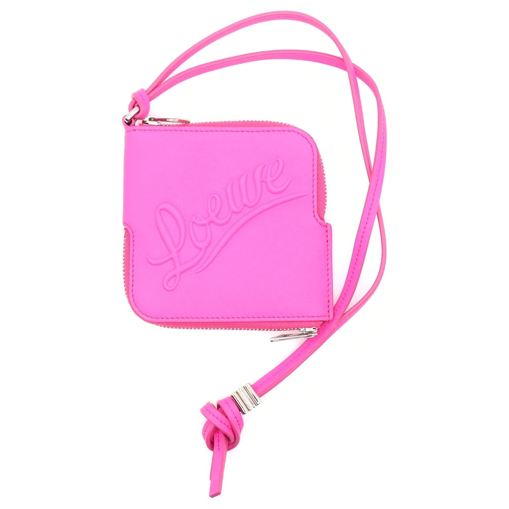LOEWE(ロエベ) ダブル コインケース ピンク レザー 小銭入れ ストラップ