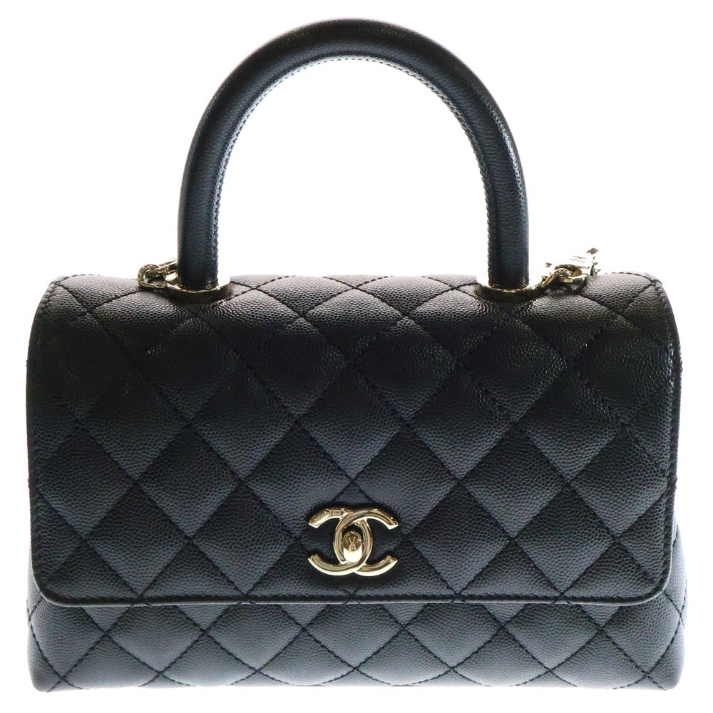 CHANEL(シャネル) マトラッセ ココハンドル ブラック キャビアスキン 2wayハンドバッグ ショルダーバッグ ゴールド金具 A92990