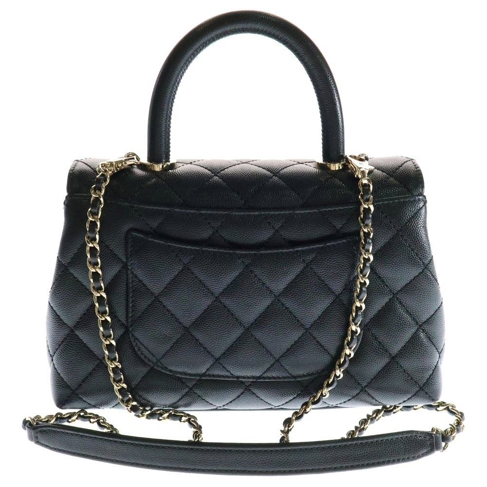 CHANEL(シャネル) マトラッセ ココハンドル ブラック キャビアスキン 2wayハンドバッグ ショルダーバッグ ゴールド金具 A92990