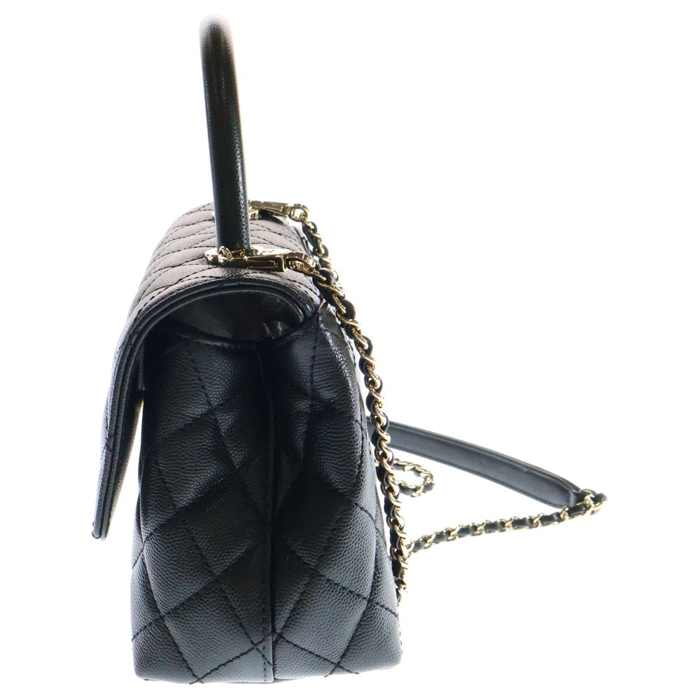 CHANEL(シャネル) マトラッセ ココハンドル ブラック キャビアスキン 2wayハンドバッグ ショルダーバッグ ゴールド金具 A92990