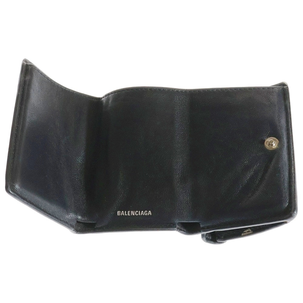 BALENCIAGA(バレンシアガ) ミニペーパーウォレット 花柄 コンパクトウォレット 三つ折り財布 コインケース ブラック レザー