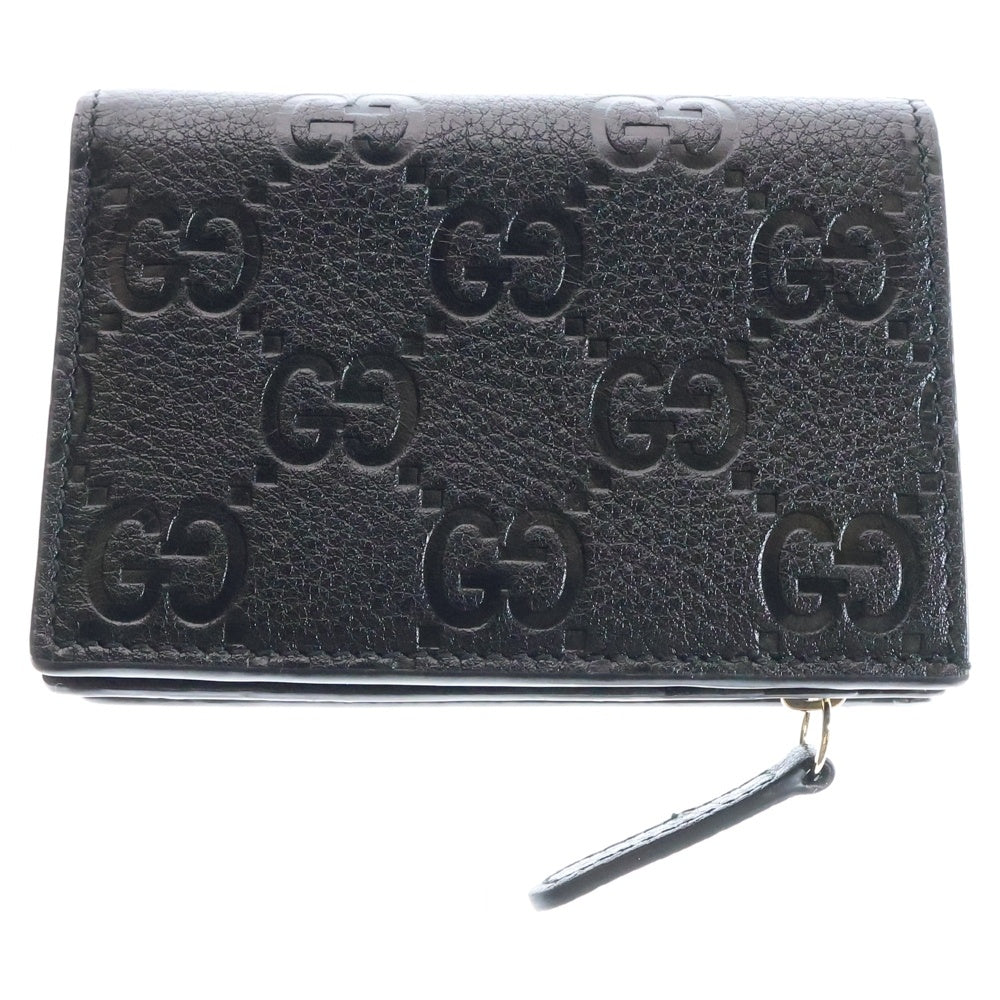 GUCCI(グッチ) GGエンブレム スモールウォレット コンパクトウォレット 二つ折り財布 ブラック ゴールド金具 レザー 815874