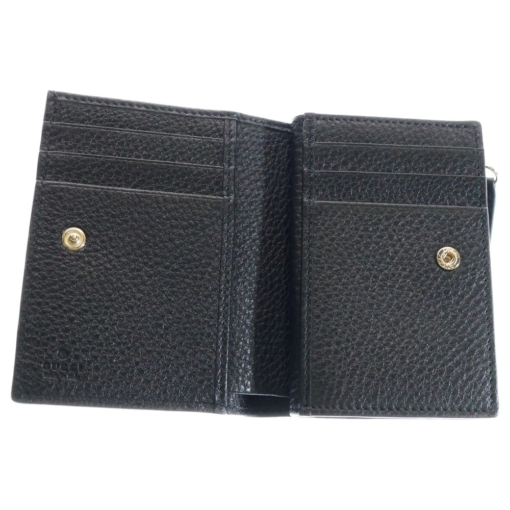 GUCCI(グッチ) GGエンブレム スモールウォレット コンパクトウォレット 二つ折り財布 ブラック ゴールド金具 レザー 815874