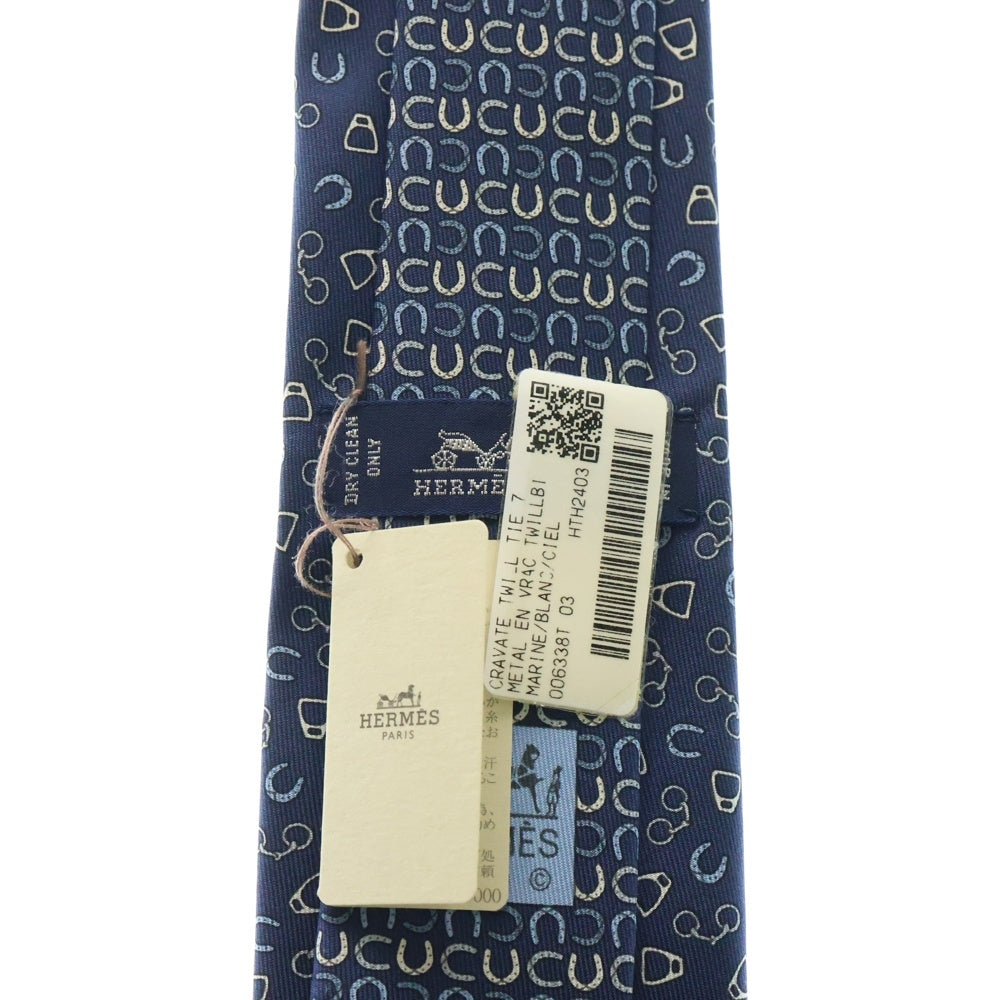 HERMES(エルメス) ネクタイ ネイビー 馬蹄柄 シルク