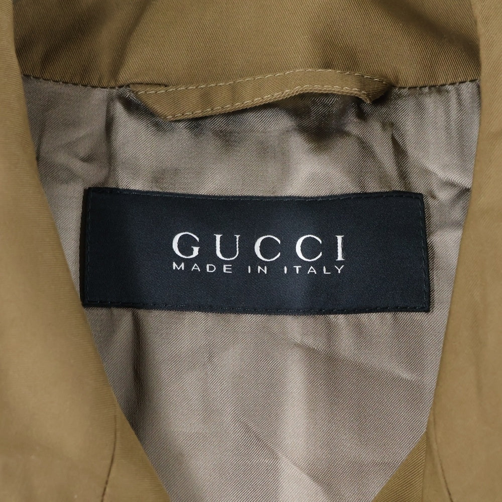 GUCCI(グッチ) レザー切り替え コットンナイロン トレンチ ジャケット ショート コート ブラウン 366617