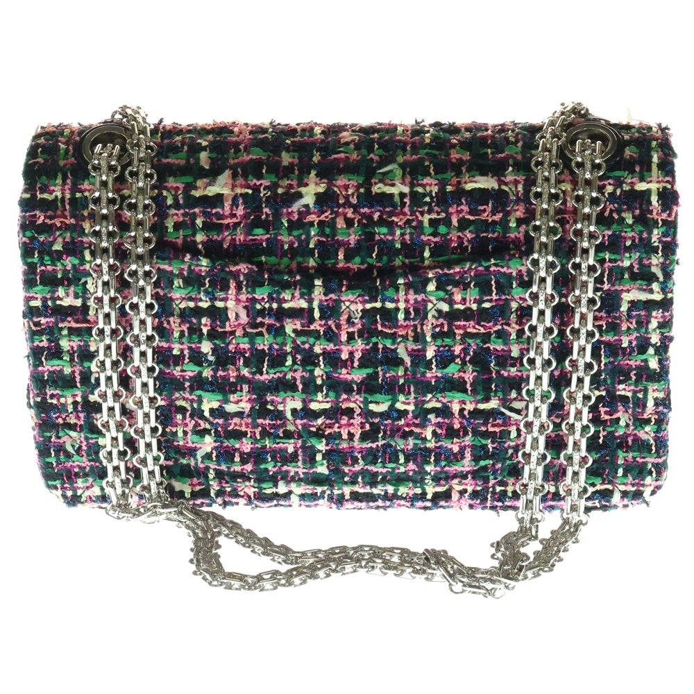 CHANEL(シャネル) 2.55 Wフラップ Wチェーン チェーンショルダーバッグ ハンドバッグ ブラック×ピンク ツイード シルバー金具
