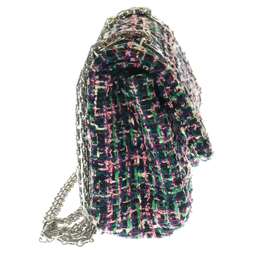 CHANEL(シャネル) 2.55 Wフラップ Wチェーン チェーンショルダーバッグ ハンドバッグ ブラック×ピンク ツイード シルバー金具