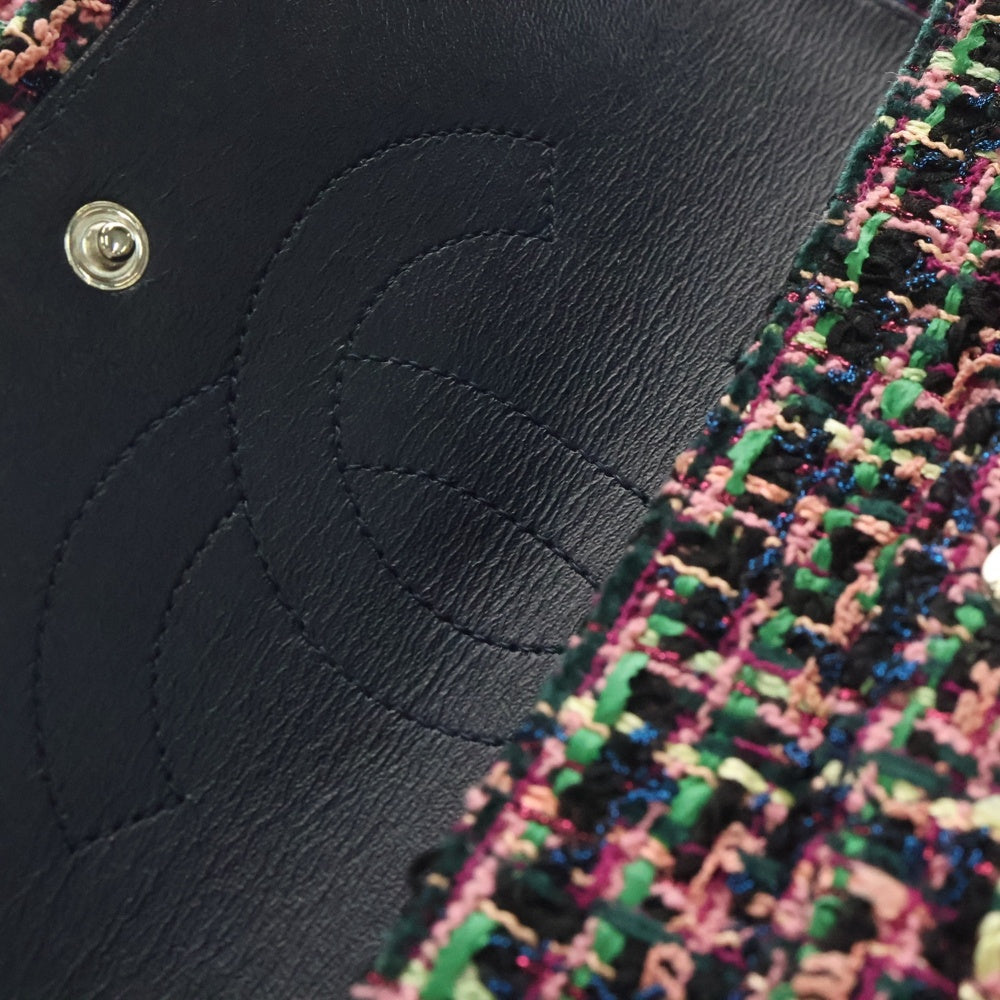 CHANEL(シャネル) 2.55 Wフラップ Wチェーン チェーンショルダーバッグ ハンドバッグ ブラック×ピンク ツイード シルバー金具