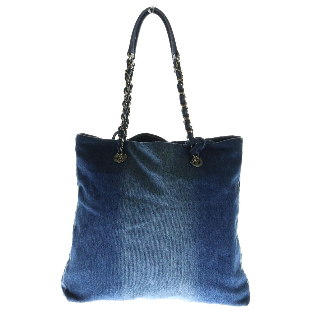 CHANEL(シャネル) ココマーク デニムチェーントートバッグ ハンドバッグ インディゴブルー デニム シルバー金具 AS0480