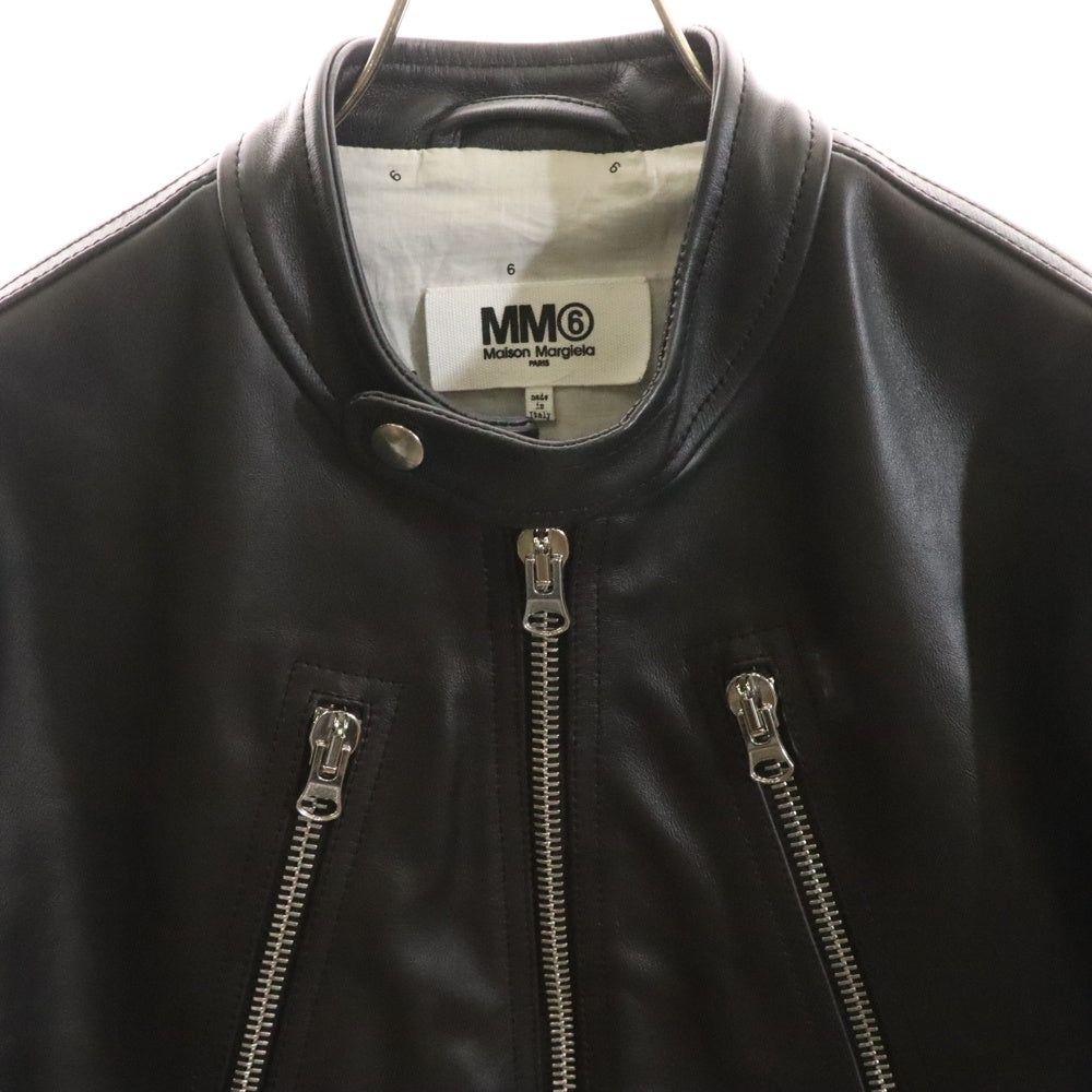 MM6 Maison Margiela(エムエムシックスメゾンマルジェラ) 22AW 八の字 カウレザー シングル ライダースジャケット ブラック S62AN0067 SY1548