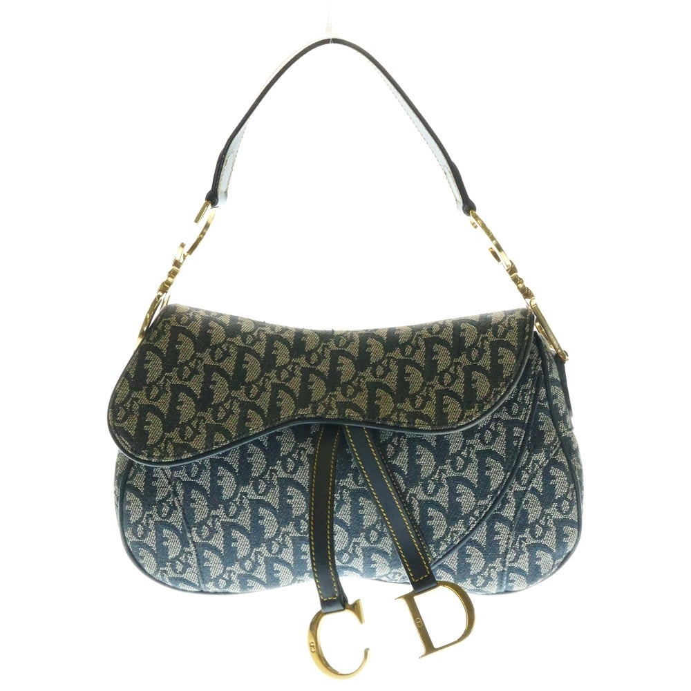 Christian Dior(クリスチャンディオール) トロッター サドルバッグ ブルー キャンバス×レザー ワンショルダーバッグ ハンドバッグ