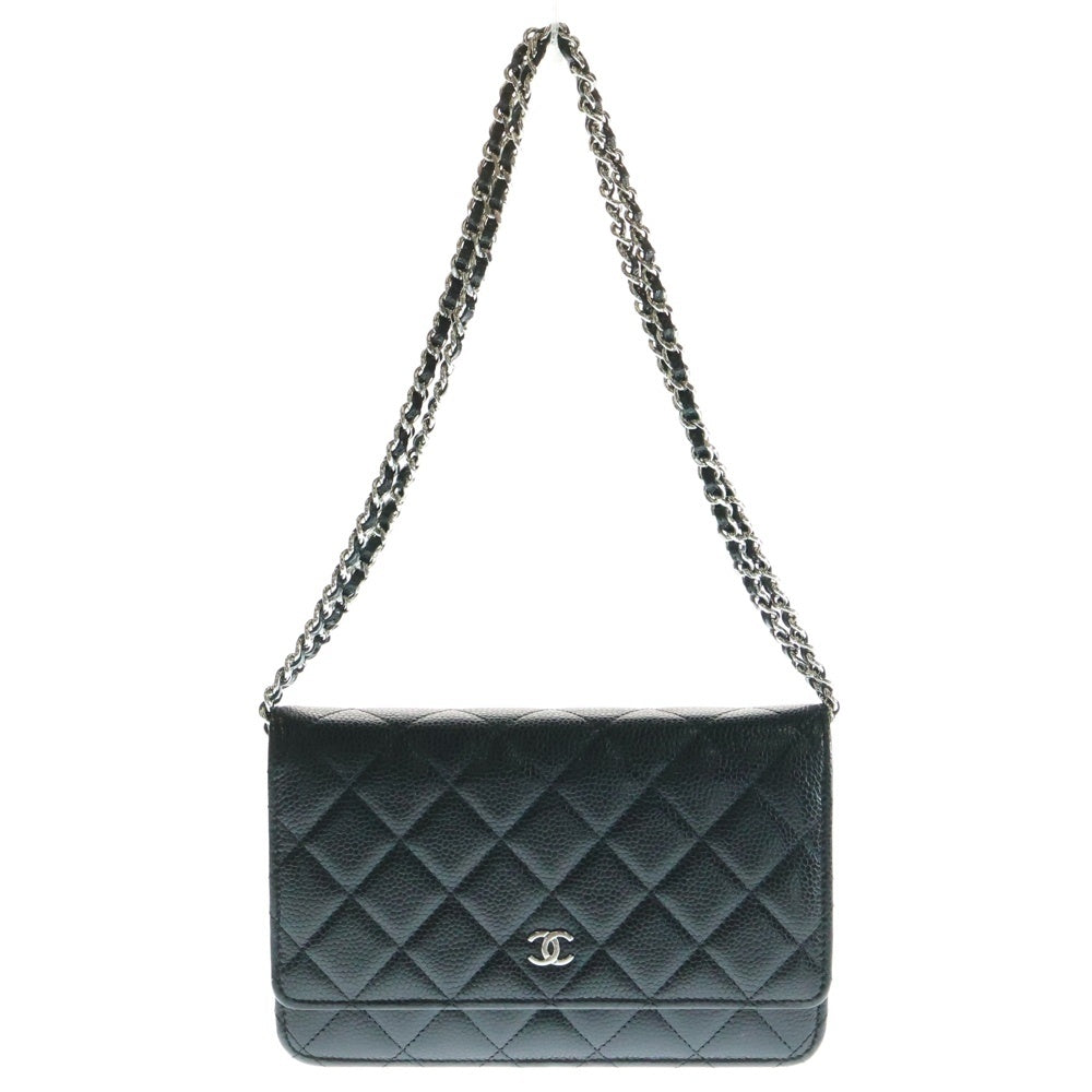 CHANEL(シャネル) チェーンウォレット ブラック キャビアスキン シルバー金具 ショルダーバッグ ブラック レザー AP3516