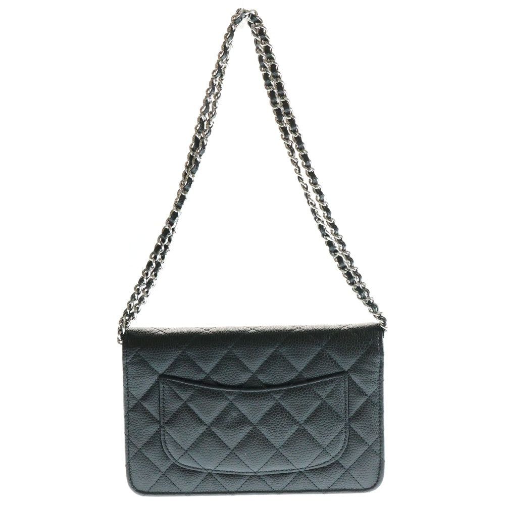 CHANEL(シャネル) チェーンウォレット ブラック キャビアスキン シルバー金具 ショルダーバッグ ブラック レザー AP3516