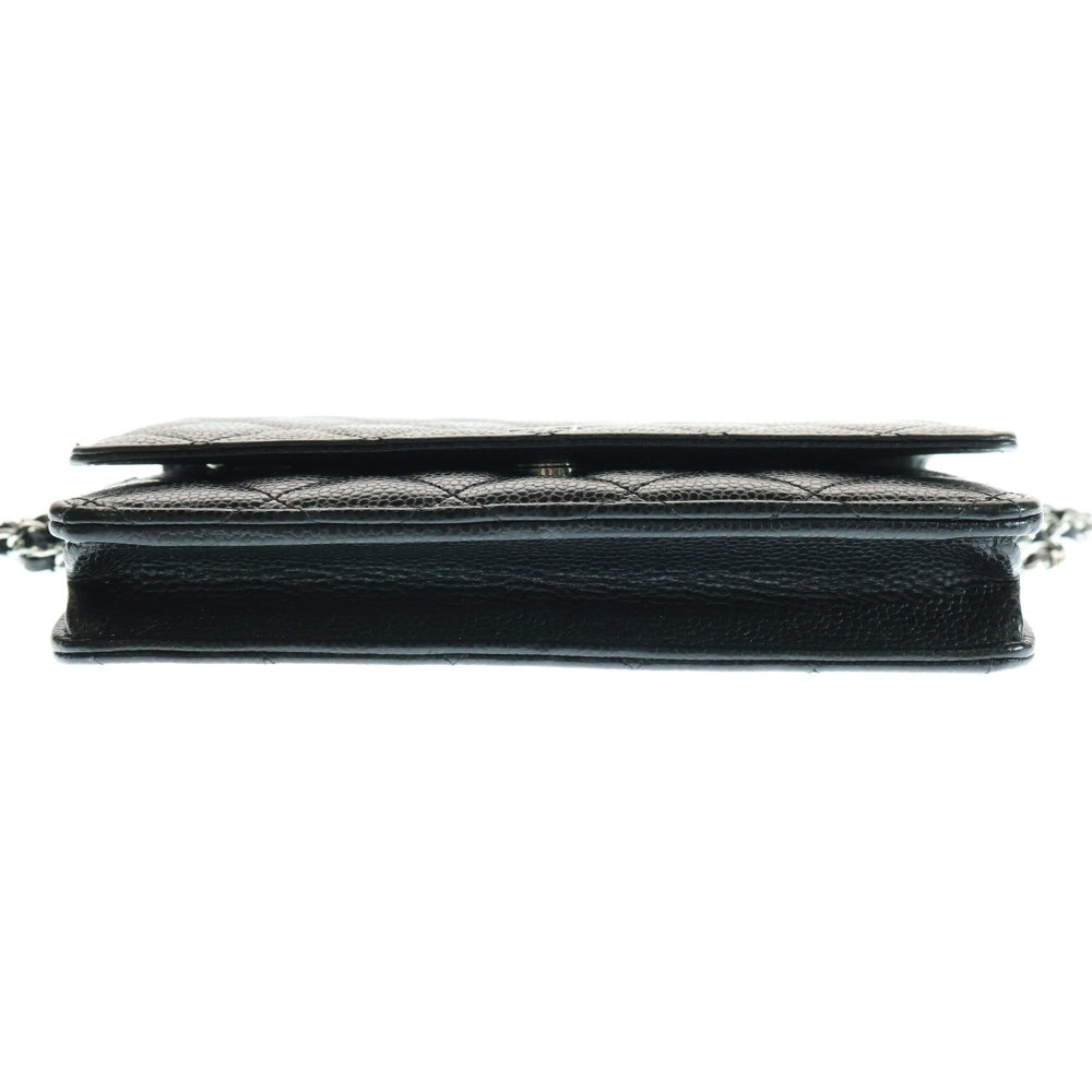 CHANEL(シャネル) チェーンウォレット ブラック キャビアスキン シルバー金具 ショルダーバッグ ブラック レザー AP3516