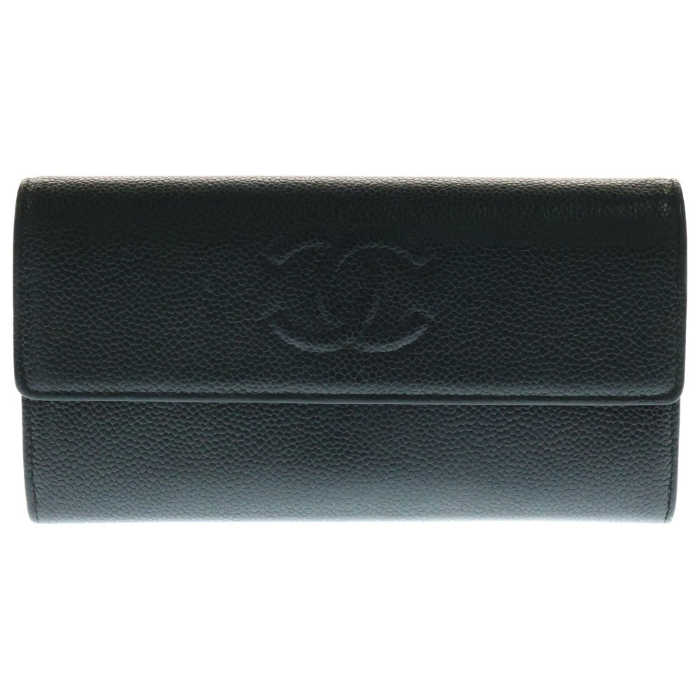 CHANEL(シャネル) デカココマーク 長財布 ロングウォレット カードケース ブラック キャビアスキン シルバー金具