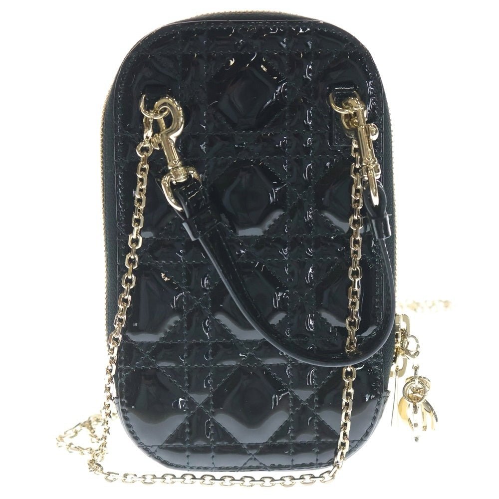 Christian Dior(クリスチャンディオール) カナージュ フォンホルダー ブラック パテント ショルダーバッグ レディース