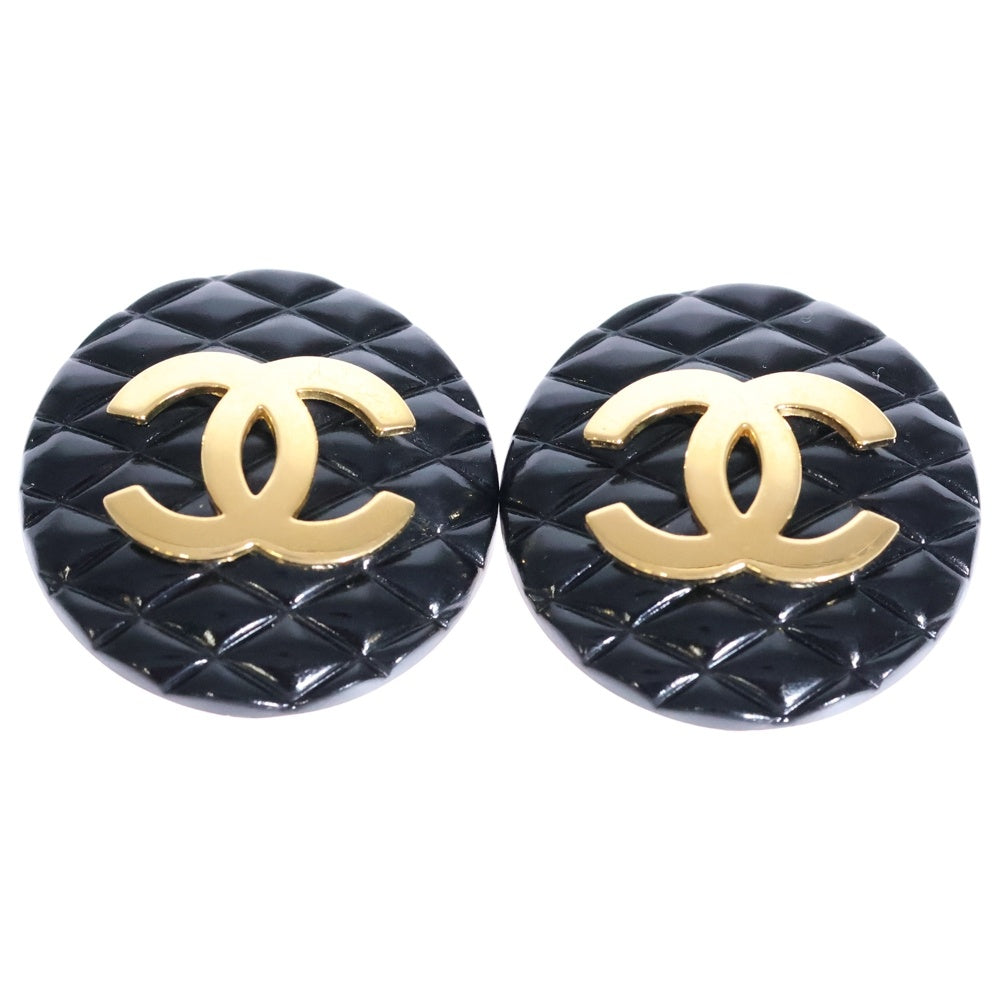 CHANEL(シャネル) ココマーク マトラッセ ラウンド イヤリング イヤーアクセサリー ゴールド×ブラック GP 25