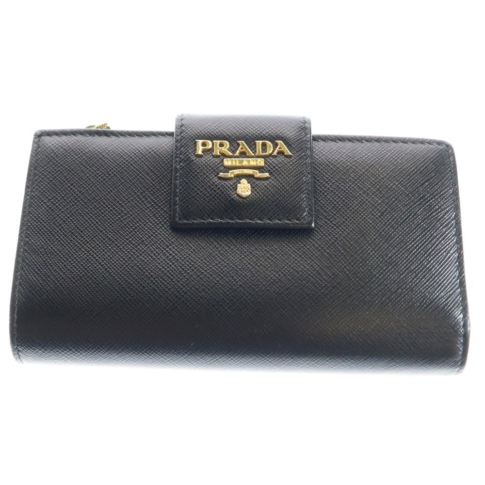 PRADA(プラダ) サフィアーノ 二つ折り財布 長財布 ロングウォレット ブラック ゴールド金具 ネロ レザー 1ML005