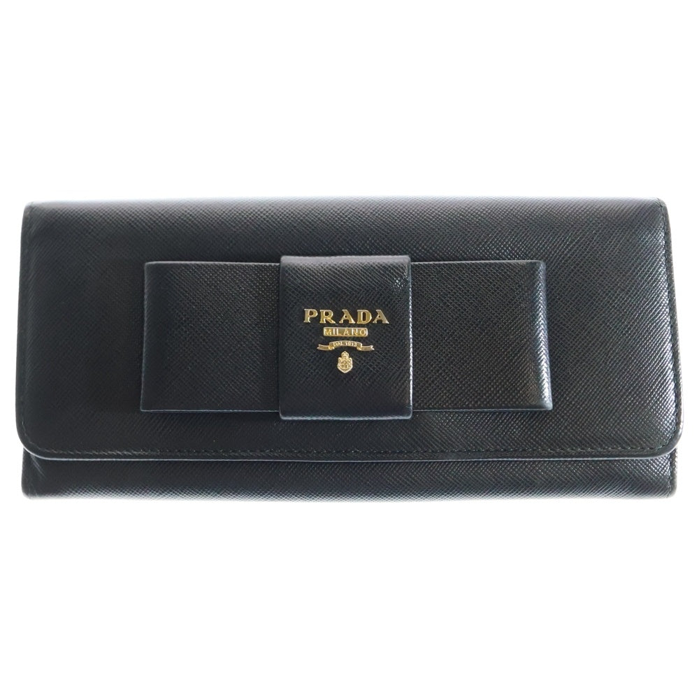 PRADA(プラダ) サフィアーノ ラウンドファスナー長財布 ロングウォレット カードケース ネロ ブラック ゴールド金具 レザー 1MH132