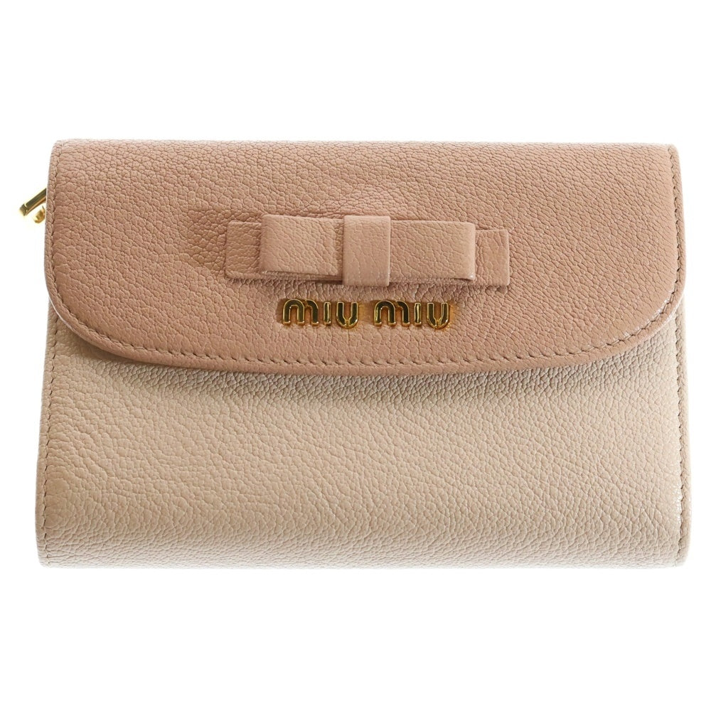 miumiu(ミュウミュウ) マドラスビコローレ 三つ折り財布 コンパクトウォレット コインケース ゴールド金具 ピンク レザー 5M1120