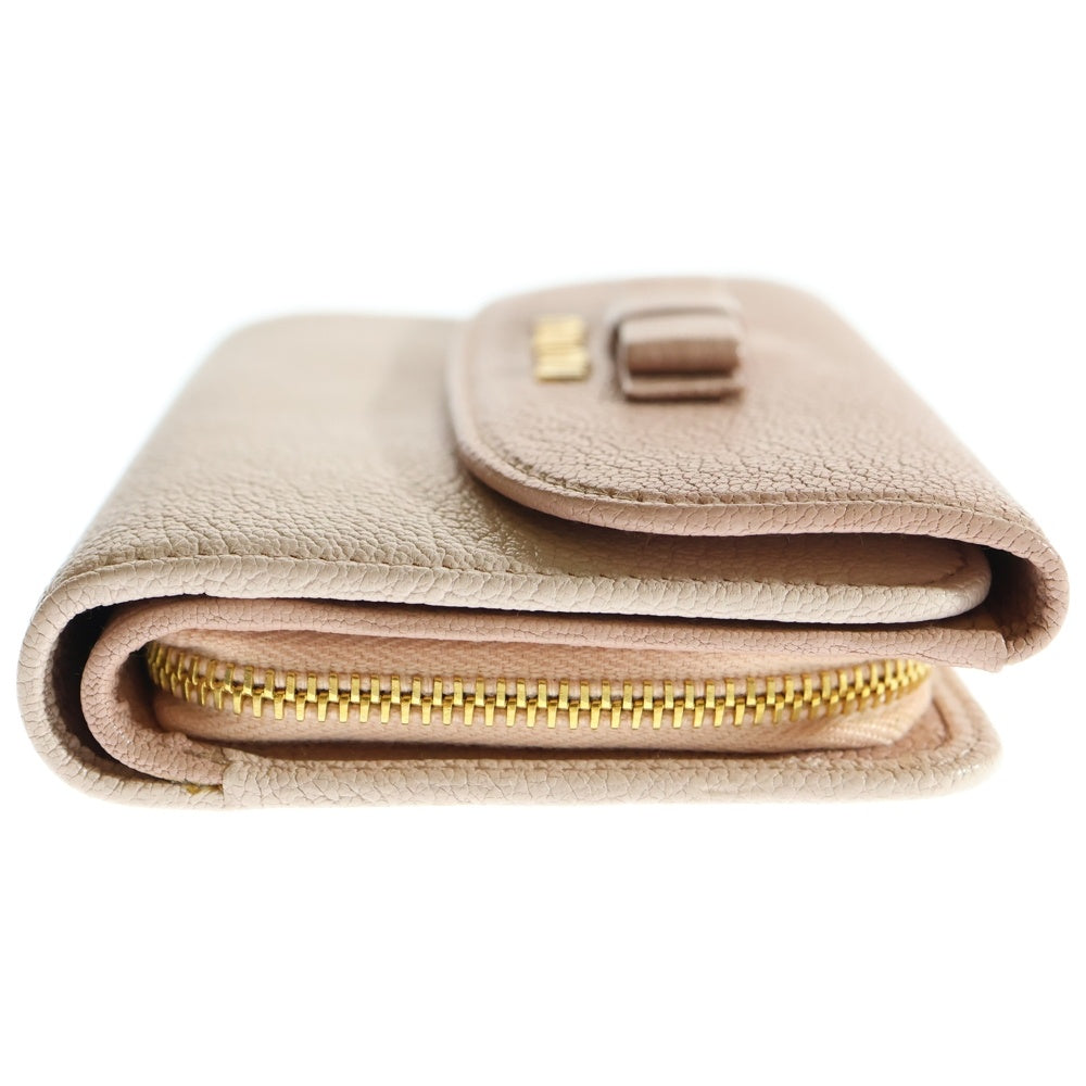 miumiu(ミュウミュウ) マドラスビコローレ 三つ折り財布 コンパクトウォレット コインケース ゴールド金具 ピンク レザー 5M1120