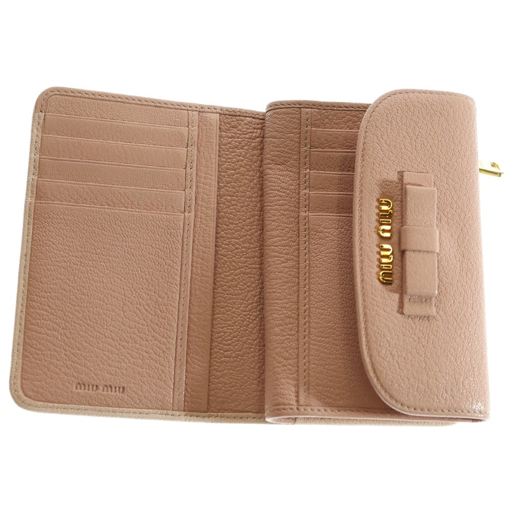 miumiu(ミュウミュウ) マドラスビコローレ 三つ折り財布 コンパクトウォレット コインケース ゴールド金具 ピンク レザー 5M1120