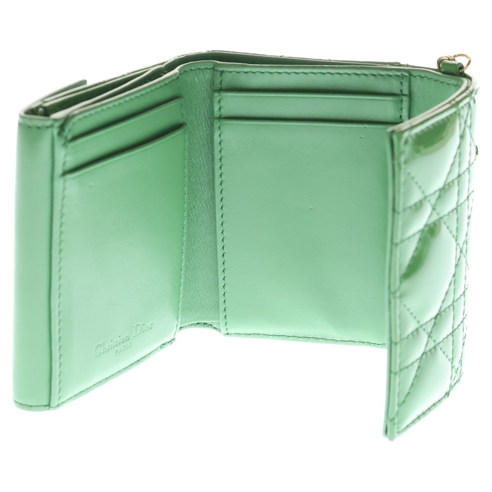 Christian Dior(クリスチャンディオール) レディディオール 三つ折り財布 コンパクトウォレット コインケース ゴールド金具 グリーン エナメル