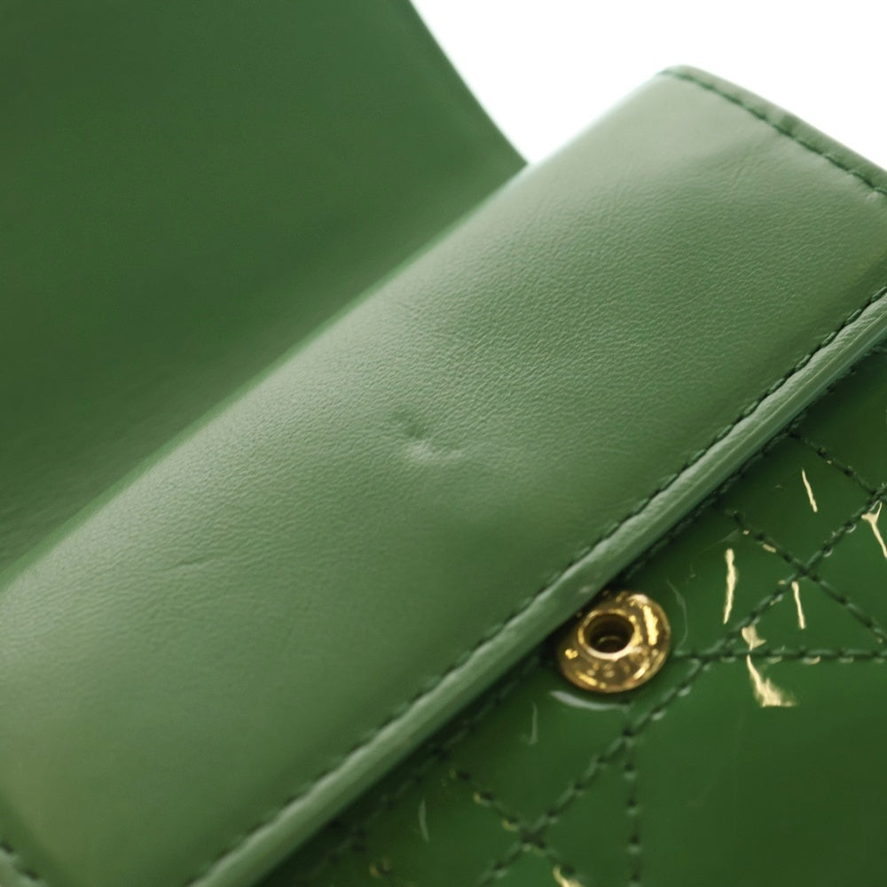 Christian Dior(クリスチャンディオール) レディディオール 三つ折り財布 コンパクトウォレット コインケース ゴールド金具 グリーン エナメル