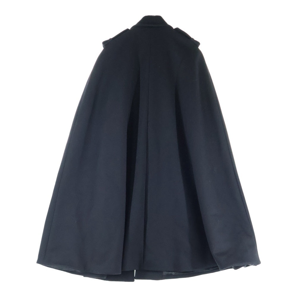 GUCCI(グッチ) DIY オーダー ビジューM刺繍 ゴールドボタン メルトンウール エポーレット ステンカラー ロング ケープ コート ポンチョ ブラック 622510