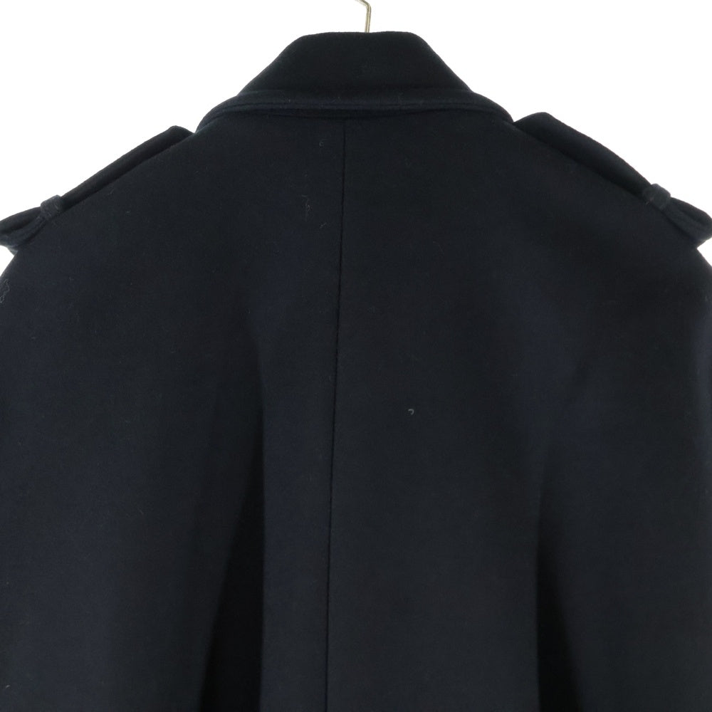 GUCCI(グッチ) DIY オーダー ビジューM刺繍 ゴールドボタン メルトンウール エポーレット ステンカラー ロング ケープ コート ポンチョ ブラック 622510